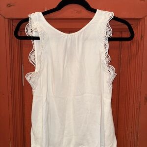 Ann Taylor White Sleeveless Lace Trim Tank Top